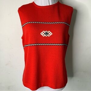 St. John Women's Red Santana Knit Embroidered Sleeveless Top Size Medium